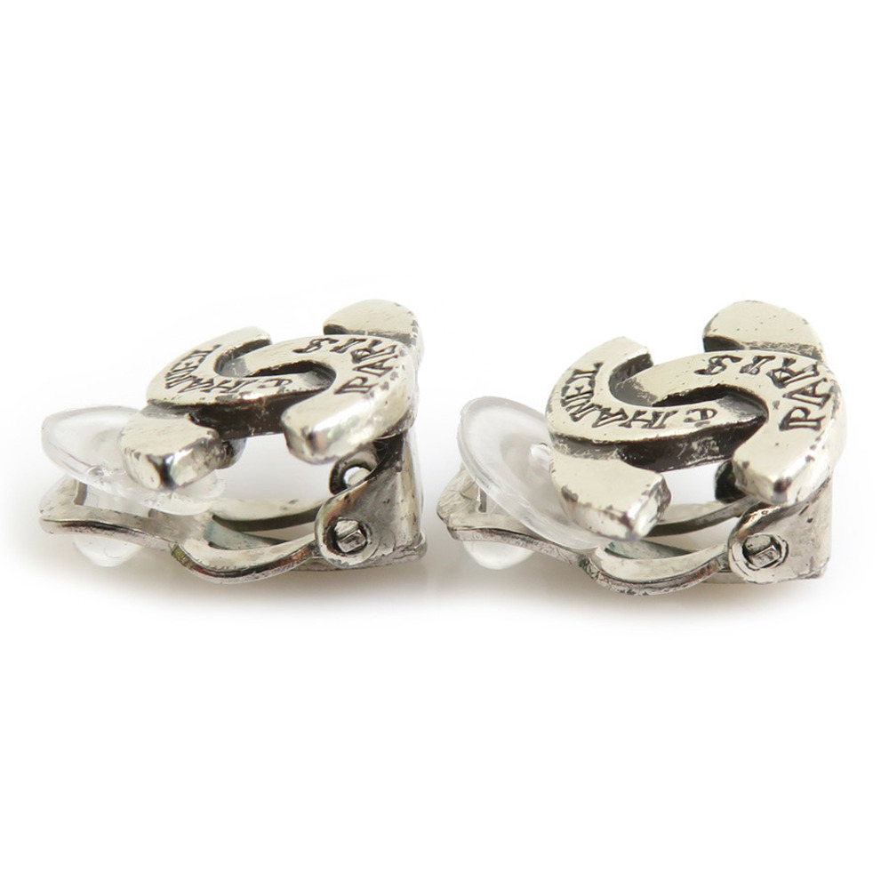 CHANEL Authentic Silver Logo Earrings - Picture 3 of 8